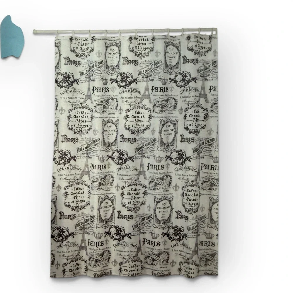 Kashi‎ Home Chantel Canvas Shower Curtain Paris French Script Fleur-de-lis 70x70